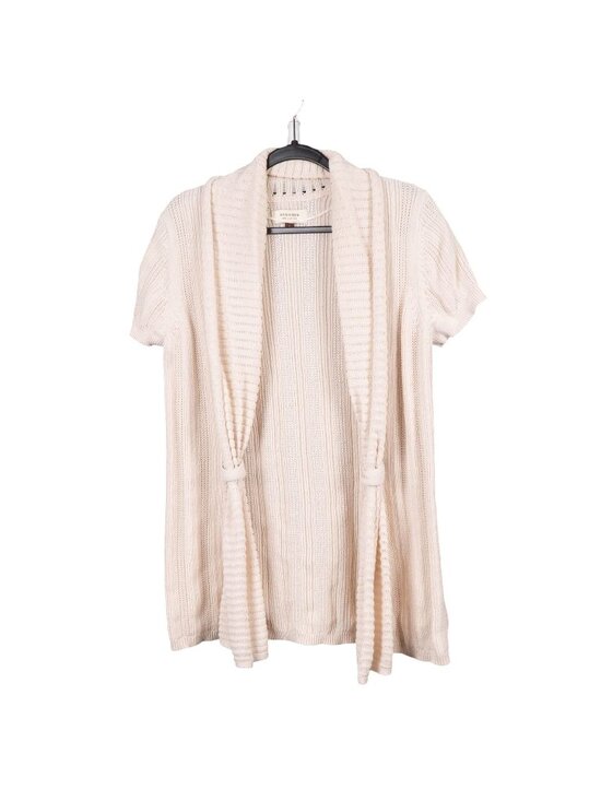 Sonoma Sweaters - Cardigan Sweater L Women Cream Cottagecore Short Sleeve Knit Ivory White Cotton